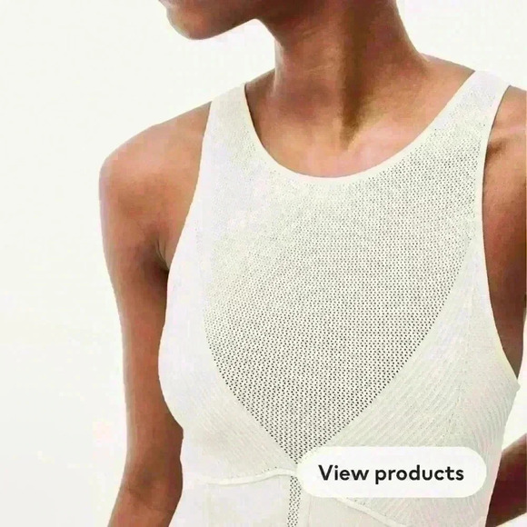 H&M collection open back rib knitted dress in cream color - Picture 3 of 8